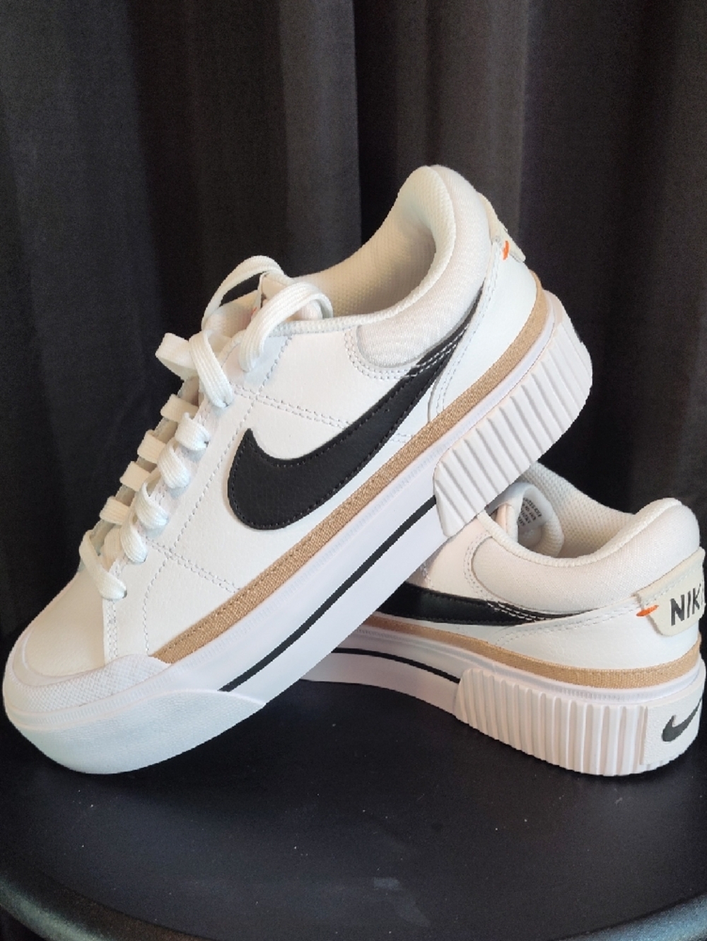 Nike Womens Court Legacy lift  Sneakers with Black Swoosh and Tan Accent BNIB - Picture 6 of 10